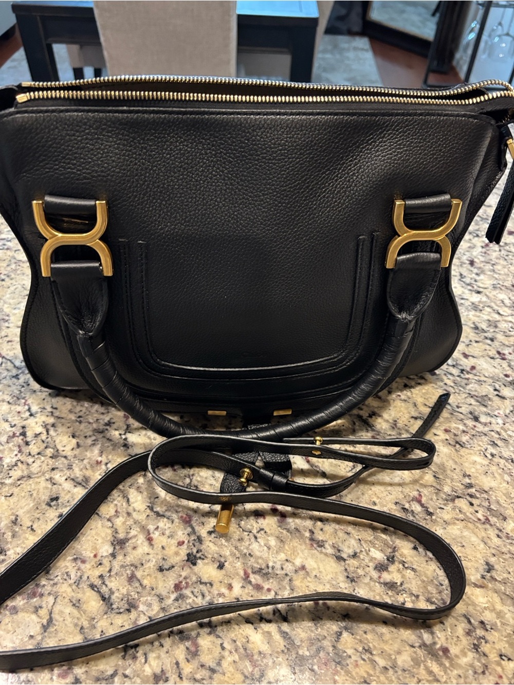Chloe Black Pebbled Leather Satchel with Gold-Tone Hardware - Picture 3 of 6